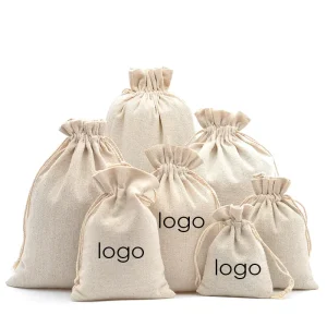 Custom Drawstring Bag Cotton Small Drawstring String Gift Bag with Drawstring Custom logo Packaging Cotton Bags