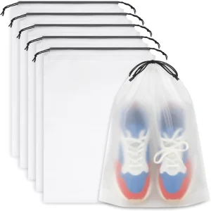 Custom Drawstring Packaging Bag Transparent Plastic Frosted EVA Clothing Packaging Drawstring Shoe Bag With Logo Printed