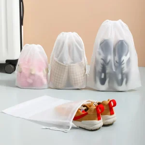 Custom Drawstring Packaging Bag Transparent Plastic Frosted EVA Clothing Packaging Drawstring Shoe Bag With Logo Printed