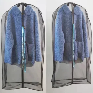Custom Durable Reusable Organza Drawstring Clothing Bag Fur Breathable Dustproof Screen Printed Evening Dress Packaging