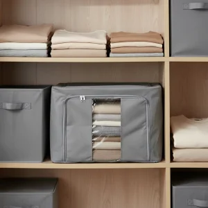 Custom Eco Friendly Foldable Fabric Storage Bags for Clothes and Bedding with PVC Lid Zippers Clear Window