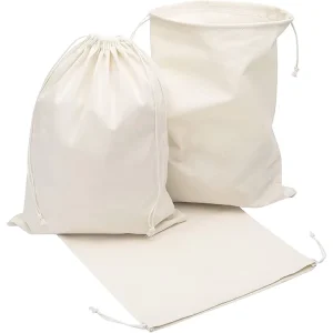 Custom Eco-Friendly Organic Muslin Cotton Pouch Small White Calico Cloth Canvas Drawstring Bag with Logo Printed