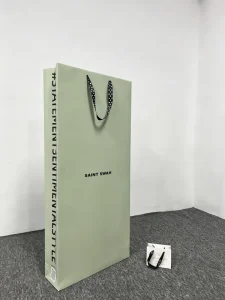 Custom Extra Large Paper Shopping Bag Sage Green Printed Gift Bag With Polka Dot Ribbon Handle for Fashion Store
