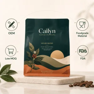 Custom Flat Bottom Coffee Bags with Five Panel Digital Printing Matte Finish Zipper Top Food Grade PE for Film