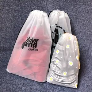Custom Frosted Draw String Plastic Poly Drawstring Packaging Bag for Clothes Hair