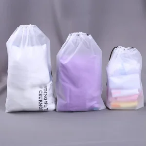 Custom Frosted PE Drawstring Bag Waterproof Dust PE clear Plastic Drawstring Bag