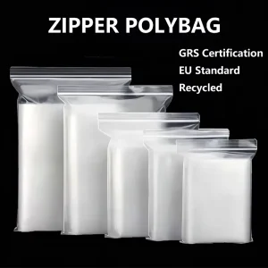 Custom GRS Recycled Gravure Printed Zipper Polybag Tear resistant Self Adhesive Seal Plastic Packaging Bag for Shoes Socks
