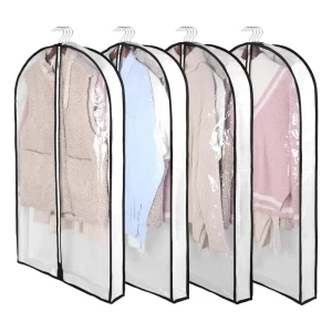 Custom Gusseted Hanging Clothes Garment Bag Clear PEVA Suit Garment Packaging Bags with Full Zipper for Closet Storage