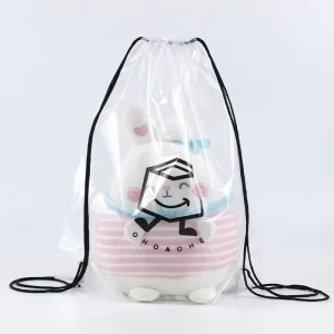 Custom LOGO Soft Moisture Proof Strong Frosted Clear Packaging Multi purpose CPE Toys Cloth Shoes Sport Gym Drawstring Bag Pouch