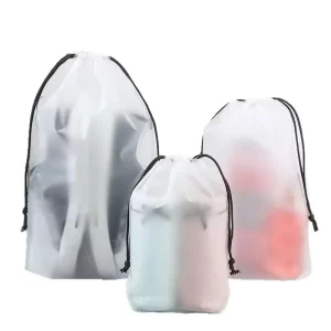 Custom LOGO Translucent Clear Drawstring Rope Large Portable Organizer Pouch Travel Storage Packing for Shoes Bags Made LDPE EVA