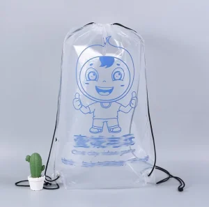 Custom LOGO Transparent Drawstring Backpack String Waterproof Plastic Packaging Bags for Claw Bear Plush Toy Doll
