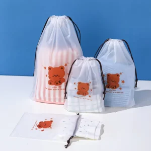Custom Large Eco Friendly Cosmetic Drawstring Bag Plastic Frosted Bags Poly Packaging Bag for Clothes Shoes