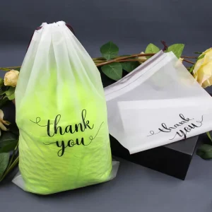 Custom Large Eco Friendly Drawstring Bag Thank You Plastic Frosted Bags Packaging for Clothes
