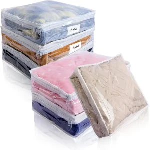 Custom Lightweight 6 Pack Clear Zippered Plastic Bedding Storage Bags Dust Organizer for Sweaters Clothing Blankets Pillows