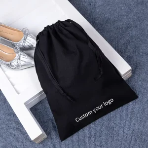 Custom Logo Black Pure Soft Drawstring Bags Linen Cotton Muslin Eco Friendly Reusable 7 Inch Jewelry Pouch Dust