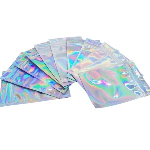 Custom Logo CPP PET+CPP Material Hologram Recyclable Fashionable Zipper Bags for Earrings Necklaces Glasses Packaging