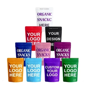 Custom Logo Child Proof 3.5g Mylar Bags Transparent Back UV Printed Stand Pouches Special Shaped Recycled Materials Potato Chips