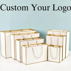 Custom Logo Classic Gift Bag With Ribbon Handles Wedding Travel Accessory Packaging Boxes Shopping Clothing Shoe Storage Bags