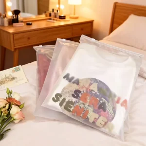 Custom Logo Clothing Packaging Zipper Bags Transparent Frosted Finish T-shirt Pants Hoodie Packaging For Clothing