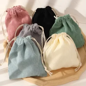 Custom Logo Corduroy Drawstring Bag Reusable Gift Jewelry Packaging String Pouch
