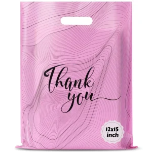 Custom Logo Cut Plastic Shopping Bags with Handles Soft Gravure Printed Packaging and Clothing Bag Thank You Gift Bags