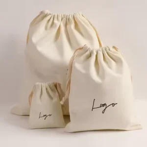 Custom Logo Drawstring Cotton Shopping Gift Dust Bag Organic Canvas Dust Dress Clothing Packaging Bag