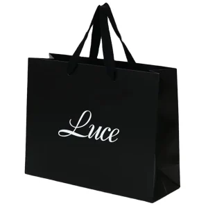 Custom Logo Eco Friendly Black Paperbag Paper Packaging Clothing Shopping Gift Bag Printing
