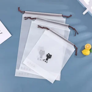 Custom Logo Eco Friendly Clothes Make up Packaging Pouch Plastic Frosted Square Bottom Drawstring Bags