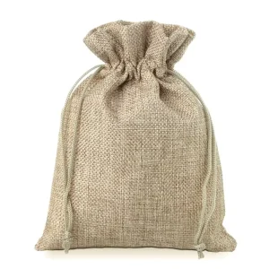 Custom Logo Embroidery Jute Hessian Burlap Gift Drawstring Bag Soft BeigeJute Coffee Packaging Bag