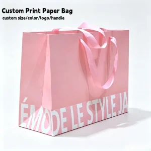 Custom Logo Full Color Printed Large Size Pink Paper Shopping Carry Bags for Women Dress Clothing Boutique Retail Gift Packaging