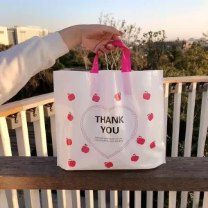 Custom Logo Hand Packaging Handle Bags Eco friendly Waterproof HDPE Shopping Tote Transparent Plastic Plain Printed Pattern