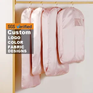 Custom Logo High Quality Soft Satin Silk Garment Dress Suit Packaging Travel Cover Hanging Bags