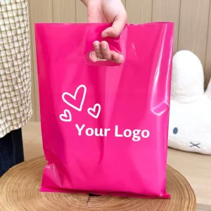 Custom Logo Hot Pink Plastic Shopping Bag Clothing Shoe Dress Plastic Packaging Bag with Handle