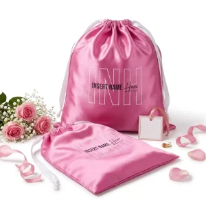 Custom Logo Large Silk Pouch Satin Drawstring Bag for Garment Wig Gift Jewelry Cosmetics Candy Shoes Dust Storage