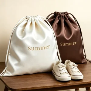 Custom Logo Large Smooth Satin Drawstring Shoe Dust Bags Storage Pouches for Shoes Handbags Garment Packaging