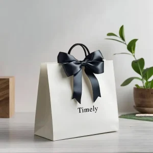 Custom Logo Luxury White Apparel Packaging Gift Shopping Bag with Ribbon Handle