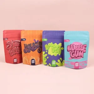 Custom Logo Mylar Bags Custom Printed Smell Proof Resealable 3.5g Holographic Purple Packaging Small Zip Lock Mylar Bag