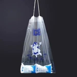Custom Logo PE Drawstring Freezer Bags with Flexo Printing Durable Thick Clear Plastic for Ice Storage & Cooler Use