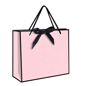 Custom Logo Pink Luxury Paper Gift Bags with Satin Bow Handle Customizable Packaging for Dress Perfume Valentine Birthday Gift