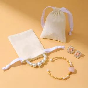 Custom Logo Printed Beige Cotton Drawstring Dust Bag Reusable Luxury Mini Gift Pouch for Jewelry Gift Bag