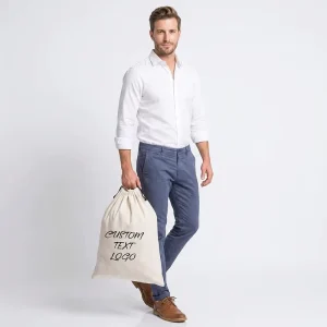 Custom Logo Printed Canvas Cotton Muslin Shoe Bag Fashion String Drawstring Dust Cover For Packaging Handbags