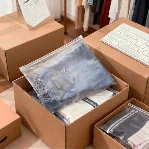 Custom Logo Printed Clothing Garment T Shirt with Frosted Zipper Plastic Packaging for Supermarket
