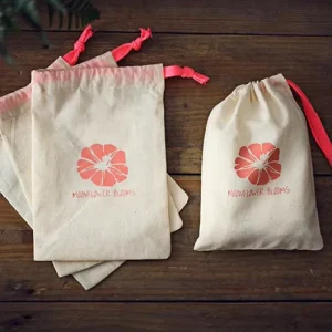 Custom Logo Printed Drawstring Pouch, Cotton Gift Packaging Bag for Jewelry