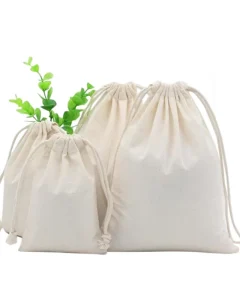 Custom Logo Printed Eco friendly Cotton Muslin Shopping Bag with Drawstring Closure Small Size for Jewelry Pouches