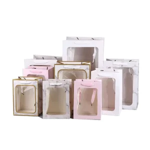 Custom Logo Printed High Quality Color Kraft Packaging Paper Bag With Transparent Window
