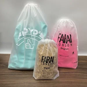 Custom Logo Printed Large Transparent Frosted Drawstring Bag Makeup Drawstring Pouch Gift Packaging Bag