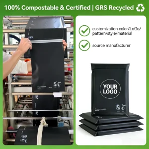 Custom Logo Printed Matte Black Biodegradable Poly Mailer Bags Eco Friendly Compostable Shipping Bags for Clothing Packaging