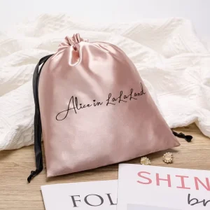 Custom Logo Printing Shiny Satin Dust Bag For Soft Drawstring Bag Hair Gift Packing Silk Satin Pouch For Clothing