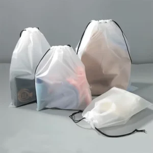 Custom Logo Printing Transparent Frosted Smooth PE Plastic Drawstring Backpack Draw String Pouch Gift Packaging Drawstring Bag