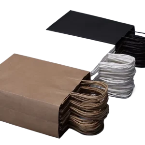 Custom Logo Screen Printed Brown Recycled Kraft Paper Bag for Food Takeaway Bakery Cookie Packaging Shopping Handles Custom Size